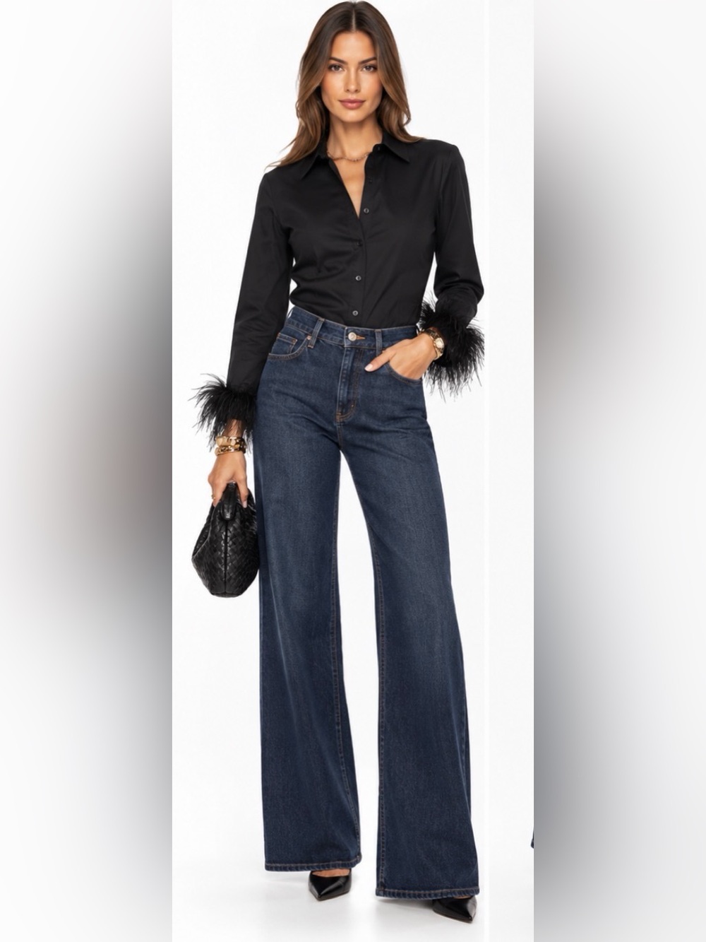 J.Crew Feather-trimmed button-up shirt in signature fit in black